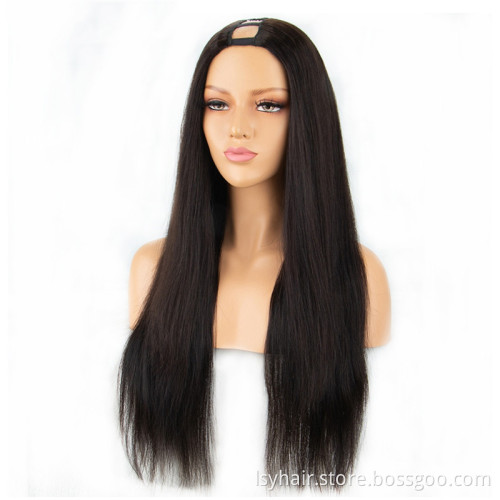 High Quality Thick 180% Density Straight U Part Wigs For Black Women Middle Part Half Hand Tied  Made Human Hair wigs